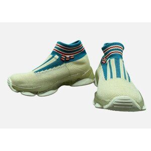 Cream & Blue Sock Sneakers With Red Stripe Details kids size 29 6 years READ